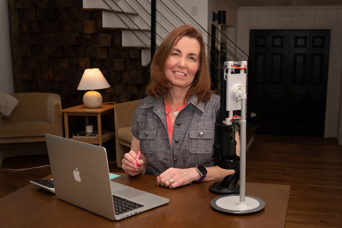 Crystal At Computer Posing And Smiling